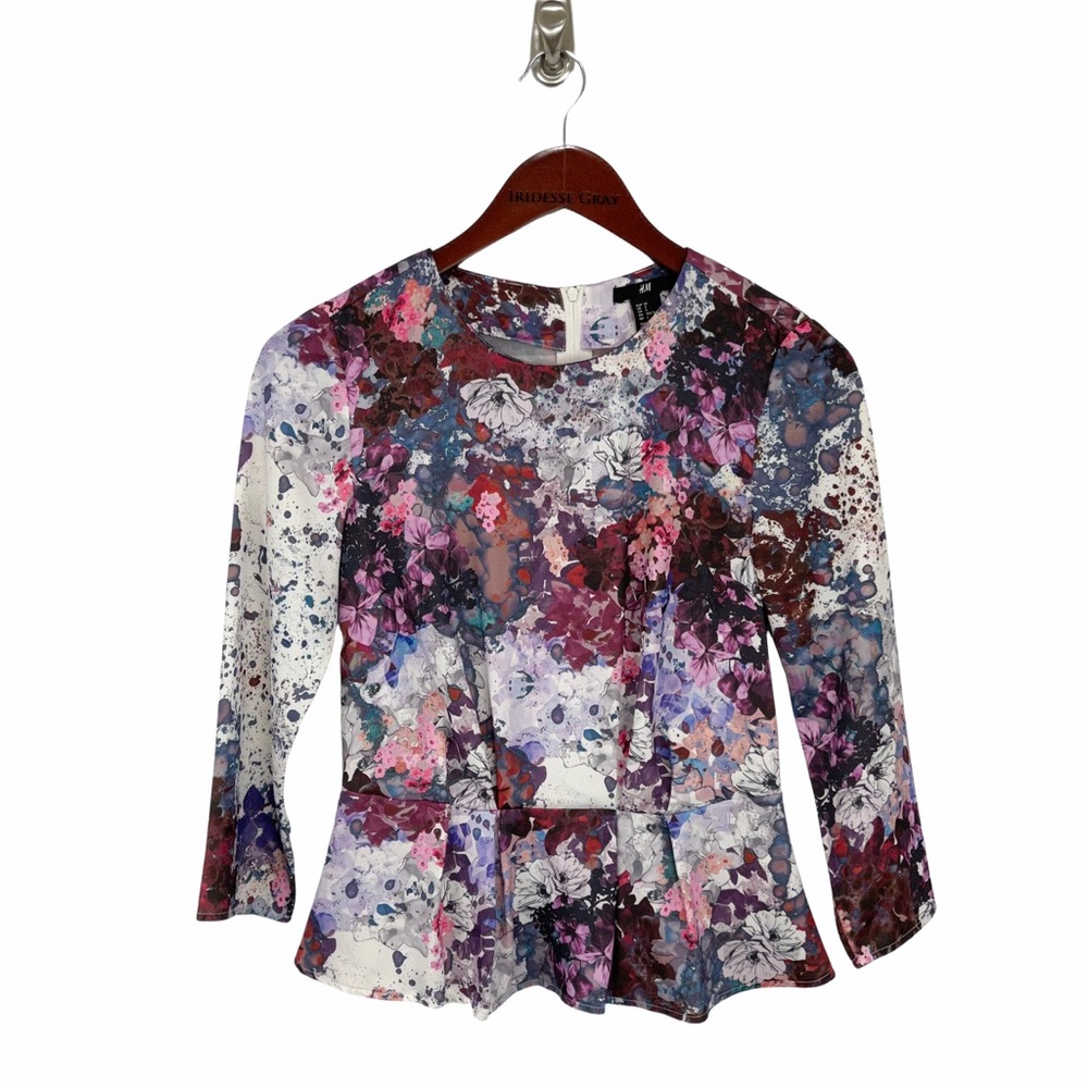 H&M- Floral Watercolor Peplum Top Size 2.